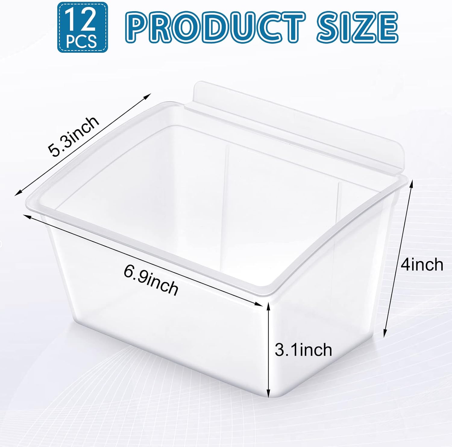 Unittype 12 Pcs Storage Bin Plastic Slatwall Bins for Slatwall Organizer Containers Garage Accessories(Transparent)