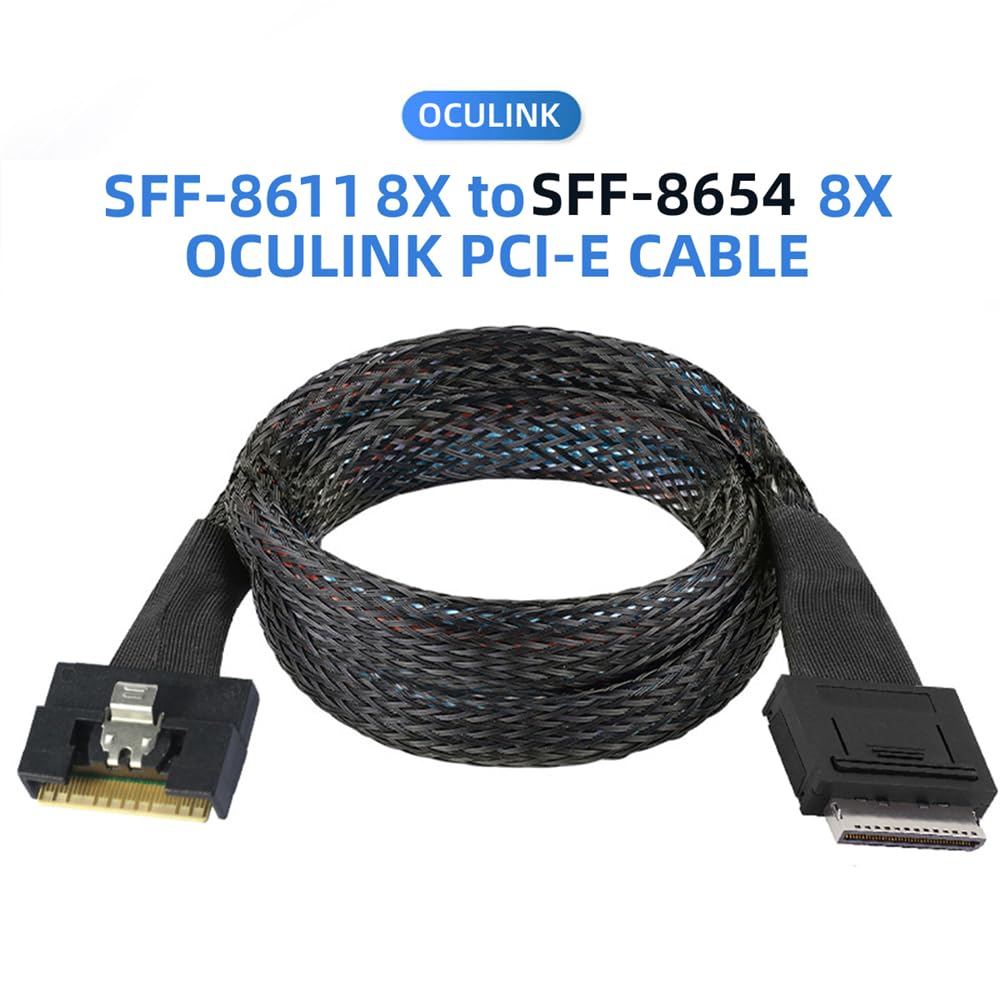 cablecc Oculink Câble de données actif PCIe PCI-Express SFF-8611 8i vers SFF-8654 8i 8X Slimline SSD 50 cm