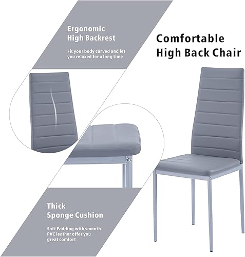 Miniatura 4 de Juego de mesa y silla de comedor de 5 piezas, juego de mesa de comedor para 4 mesas de cocina con 4 sillas, mesa rectangular de cristal con 4 sillas