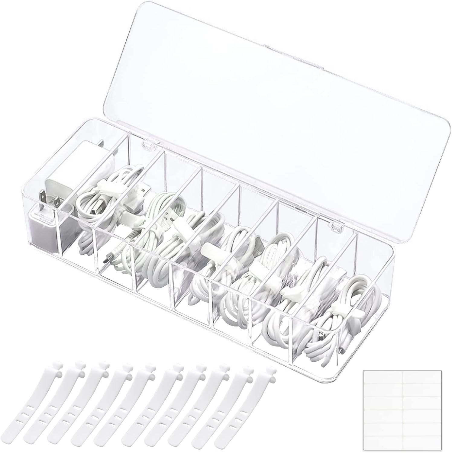 Cable Tidy Box, Plastic Cable Management Box with Cover, 10 Reusable