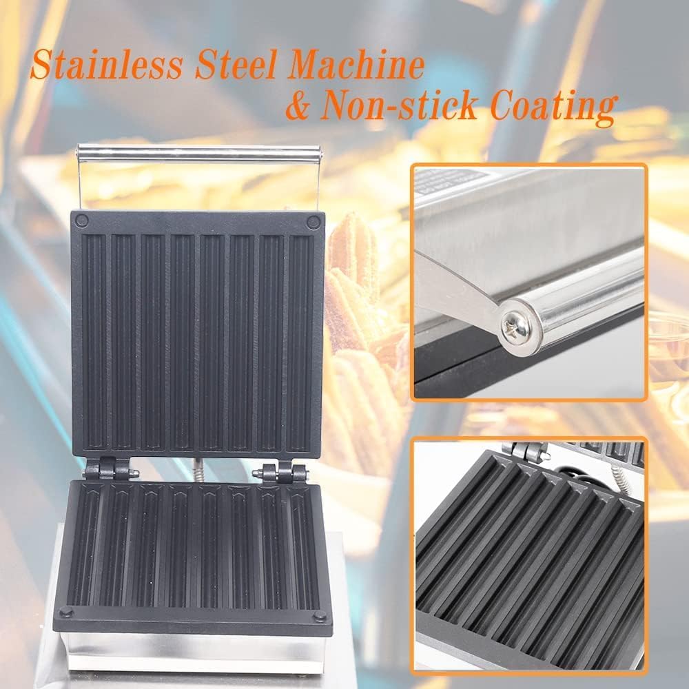 8 pcs Churro Maker Machine, 1500W 110V 50~300℃ Manual Waffle Iron Maker, Commercial Spanish Churros Maker, Non-Stick, Cook Healthy and Oil-free