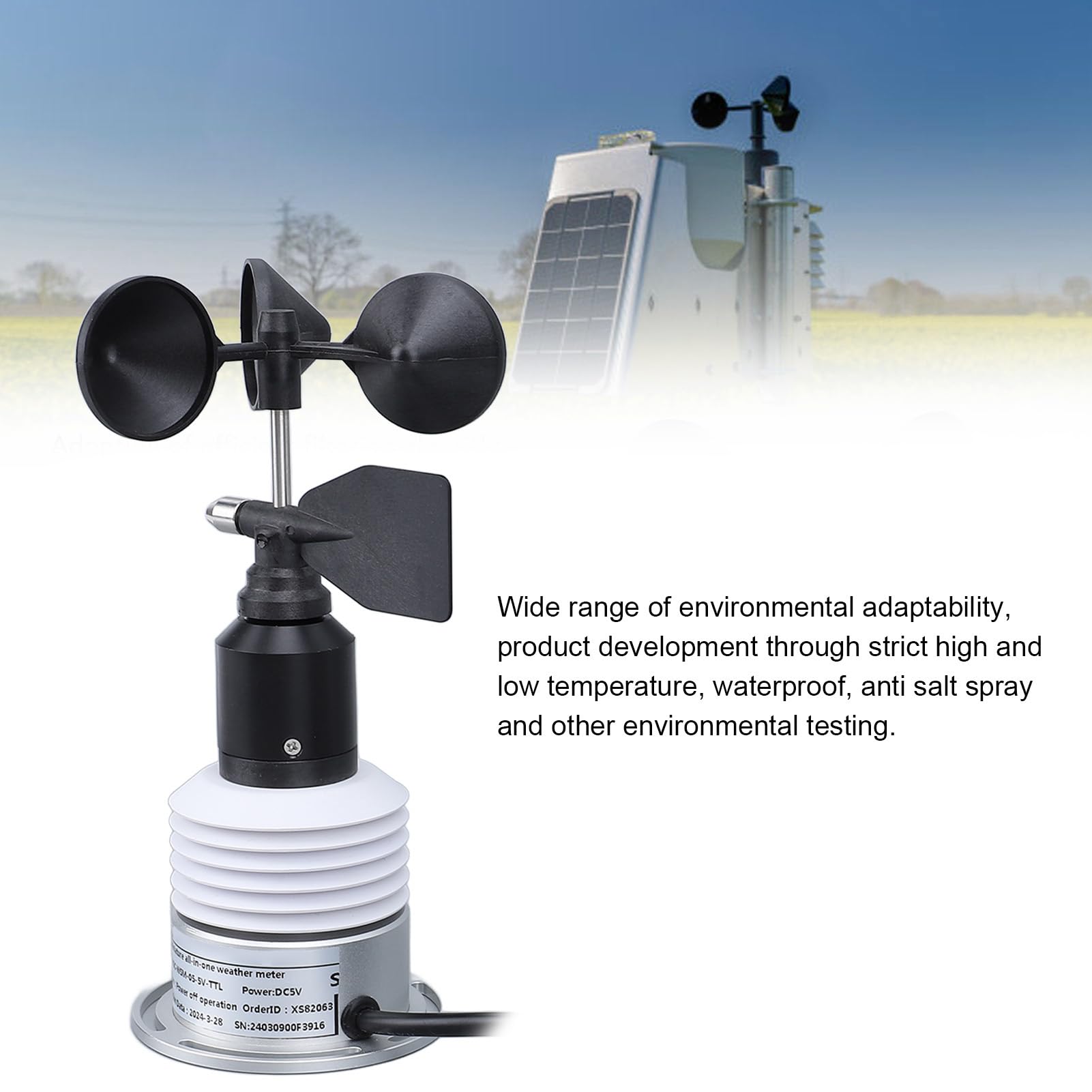 Medidor Meteorológico 5 en 1 Estación Meteorológica Compacta para Agricultura Silvicultura y Medición Ambiental con Sensor de Viento Direccional