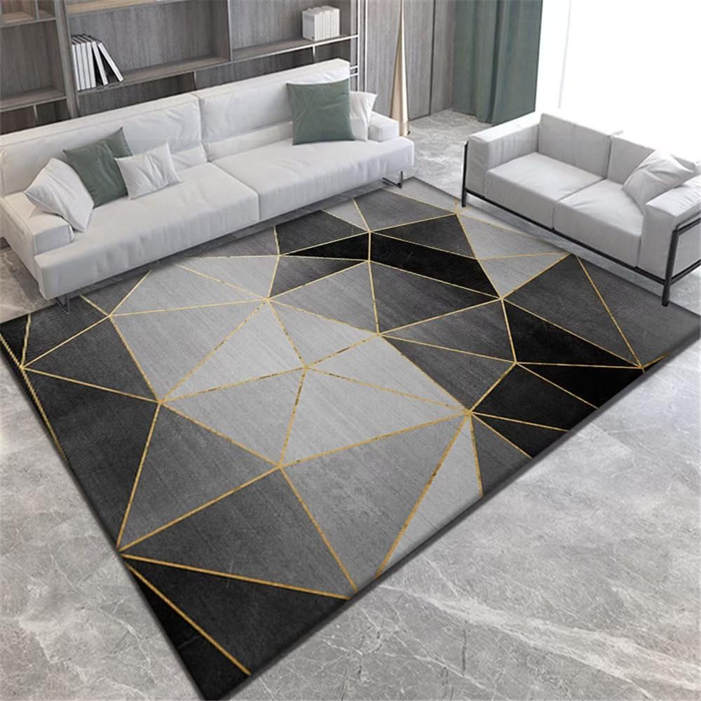 Tapis chambre gamer noir géométrique 180x250cm antitache