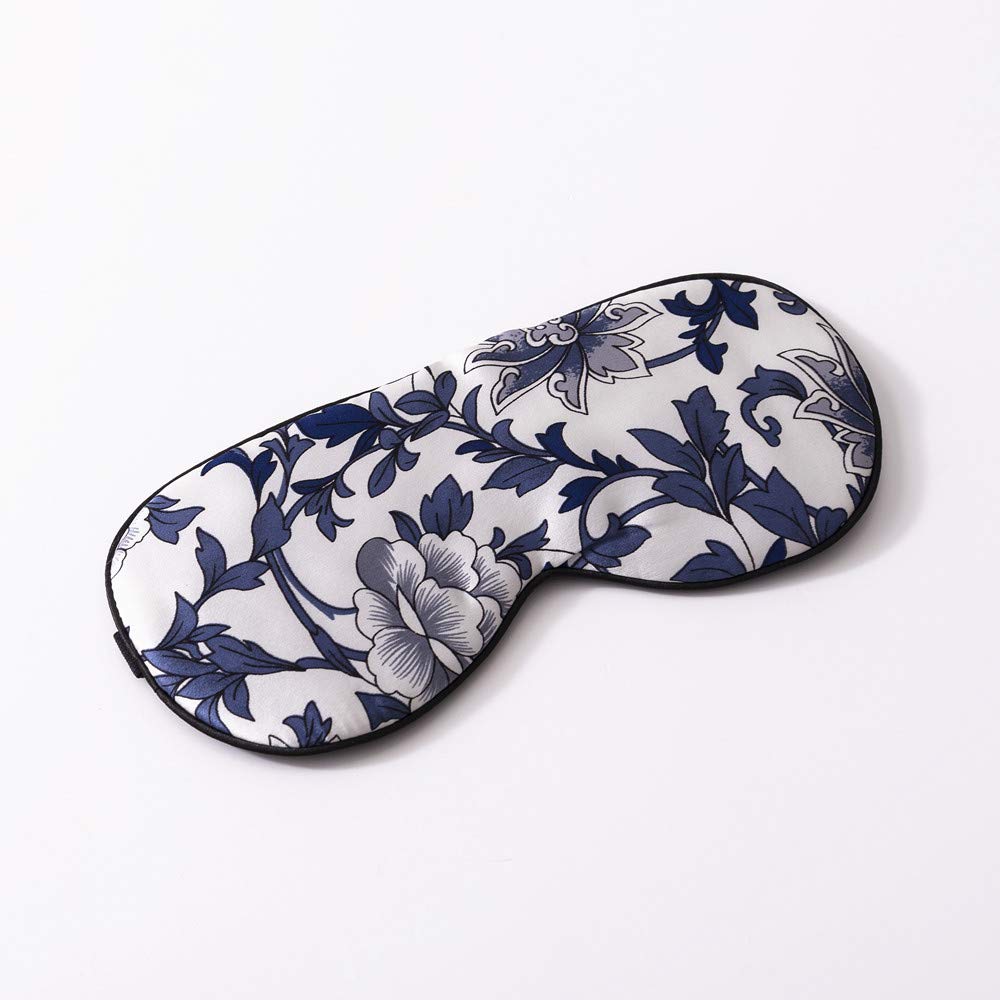 Tim & Tina Masque de sommeil en soie pour homme et femme - Confortable - Avec sangle réglable - Pour voyage, yoga, sieste, travail - Bleu et blanc