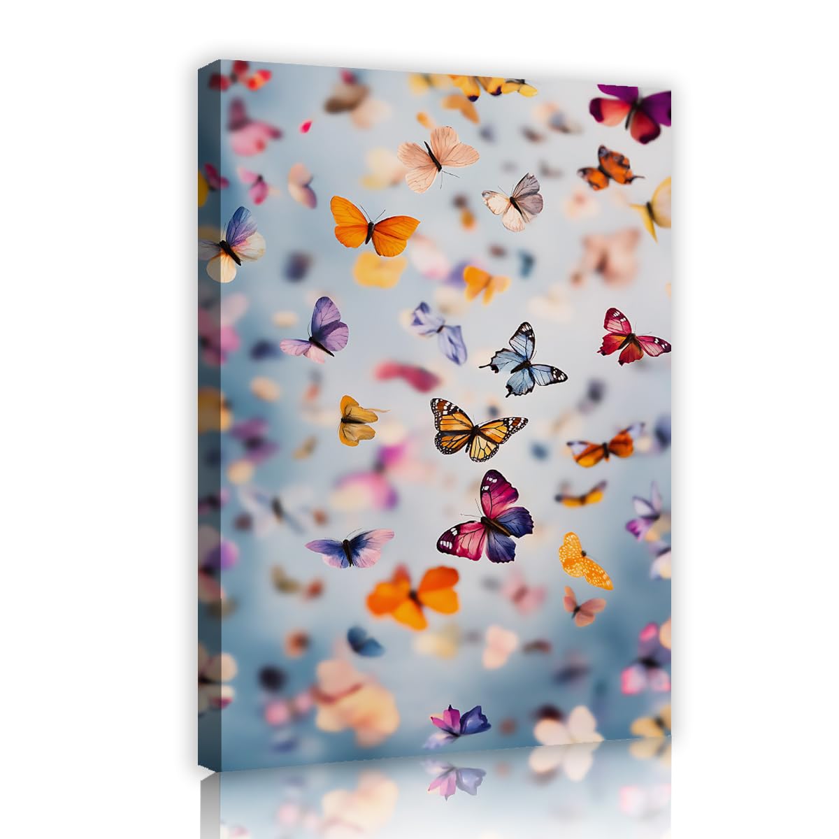 TOANGWALL Colorful Butterflies Canvas Wall Art Flying Wildlife Painting Light Background Framed Art Prints Modern Poster Contemporary Mural Pictures Artwork For Nursery Playroom Decor 75x115cm