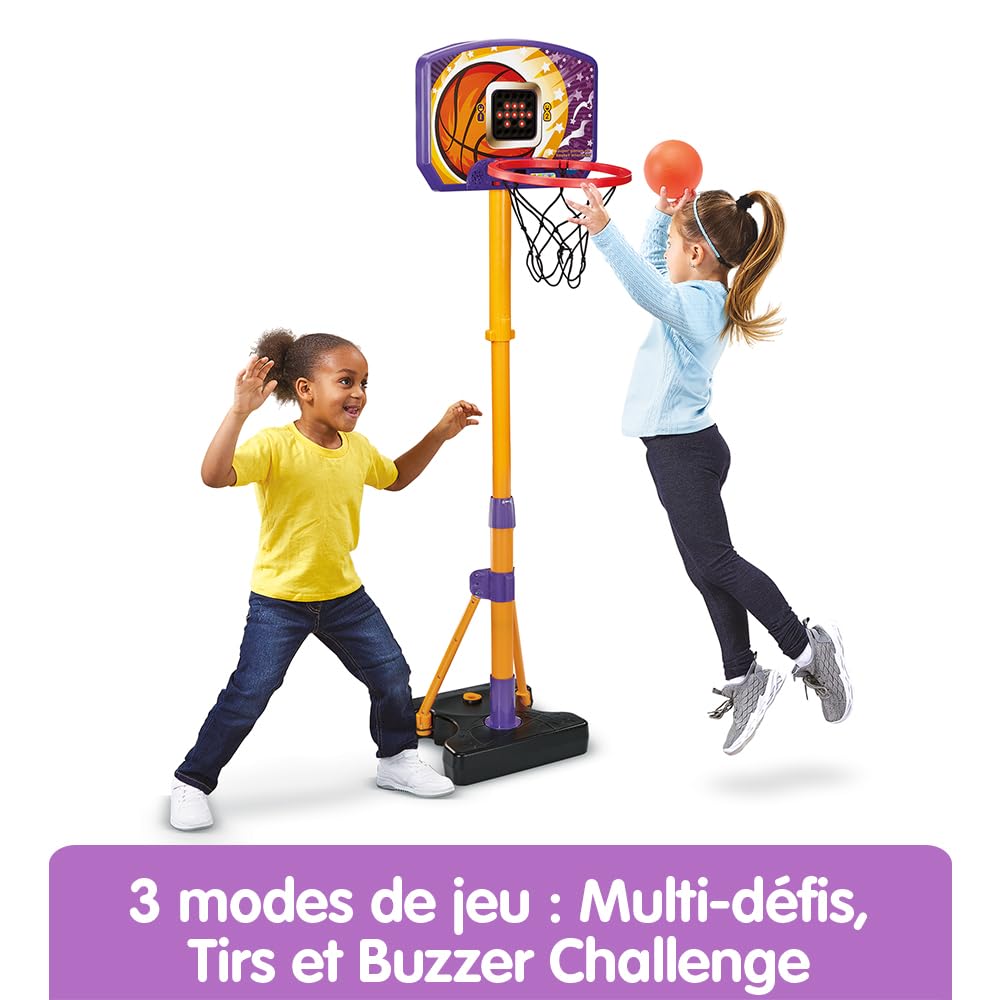 VTech Super Canasta De Baloncesto Interactiva Con Pantalla Digital – Altura Ajustable 110-140 Cm, 3 Modos De Juego, Marcador Electrónico, Efectos De Sonido Y Luz – Juguete Deportivo Para Niños +3 Años