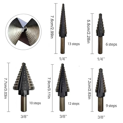 Miniatura 2 de Juego de 5 brocas combinadas con punzón central automático, juego de brocas de acero recubierto de titanio de alta velocidad (total 50 tamaños),