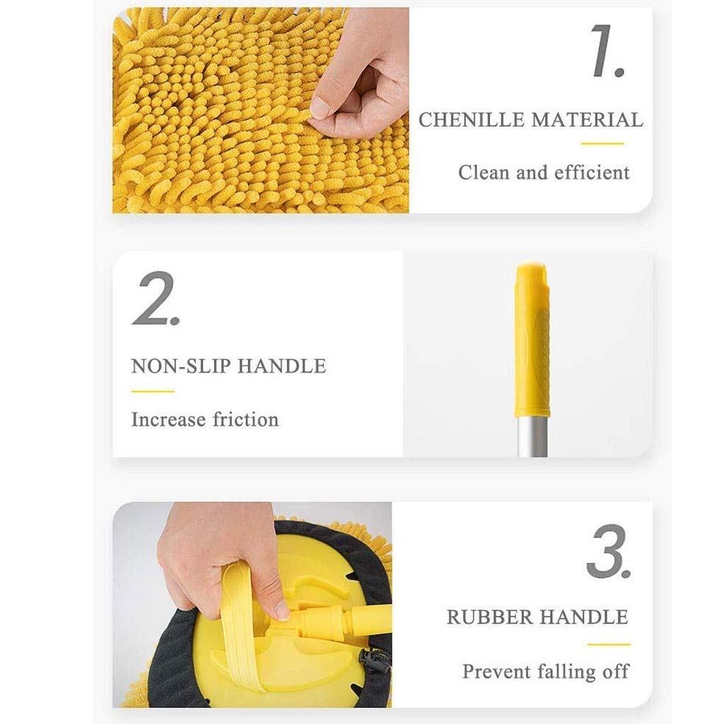 Mocio rotante in microfibra giallo – Spazzola versatile per la pulizia di interni ed esterni per ufficio e casa – Strumento efficiente per la cura del pavimento