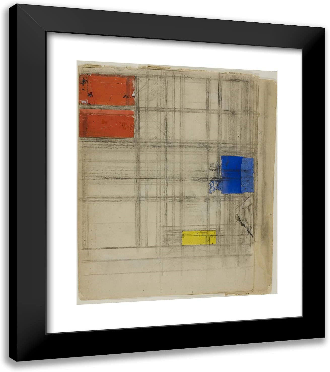 ArtDirect Piet Mondrian 20x23 Black Modern Framed and Double Matted Art Print Titled Study for a Composition