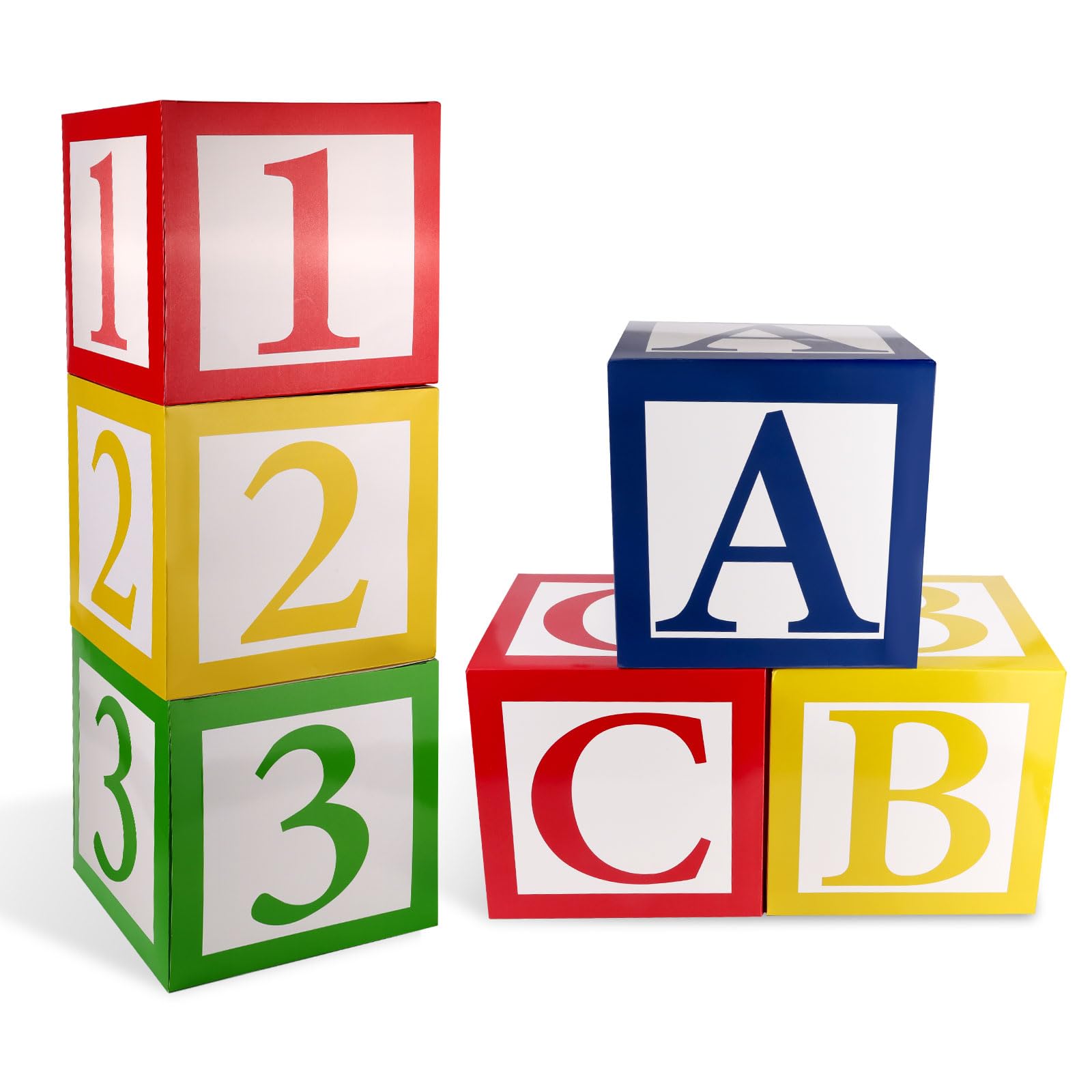Tinoaly 6pcs ABC and 123 Balloon Boxes, 12x12in Multi-Colored ABC Alphabet Boxes Creative Friend Street Story Birthday Party Favor Box Back To School Decor for Celebration Baby Shower Decoration