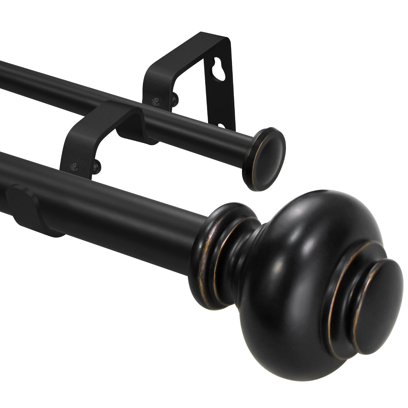 -BHSRODS – Ensemble de tringles à rideaux doubles de 2,5 cm – Tringles de tension pour fenêtres de 122 à 213,4 cm avec embouts ronds pour salon et chambre à coucher – Noir