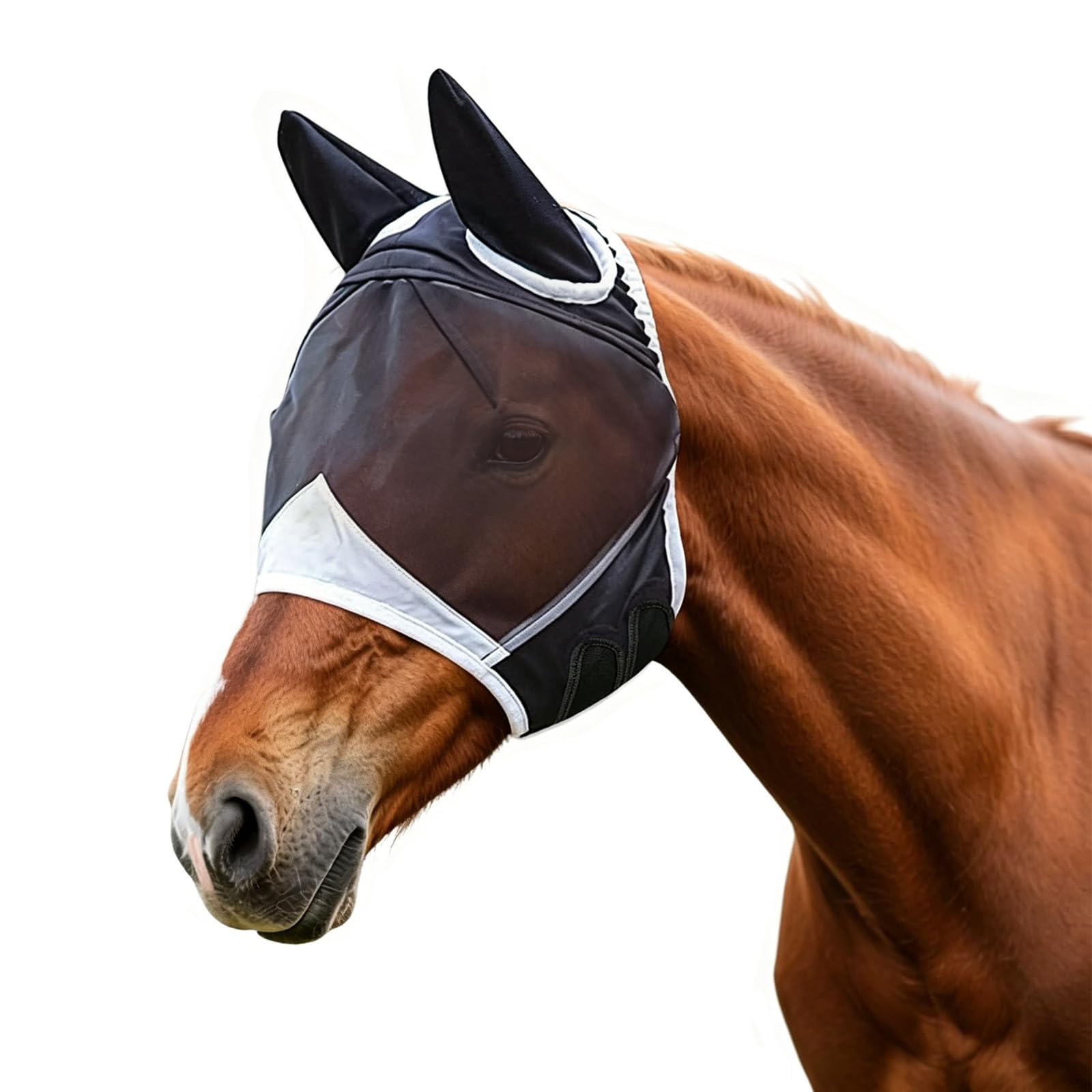 Masque Anti-Mouches Noir pour Chevaux Protection UV Respirant (L)