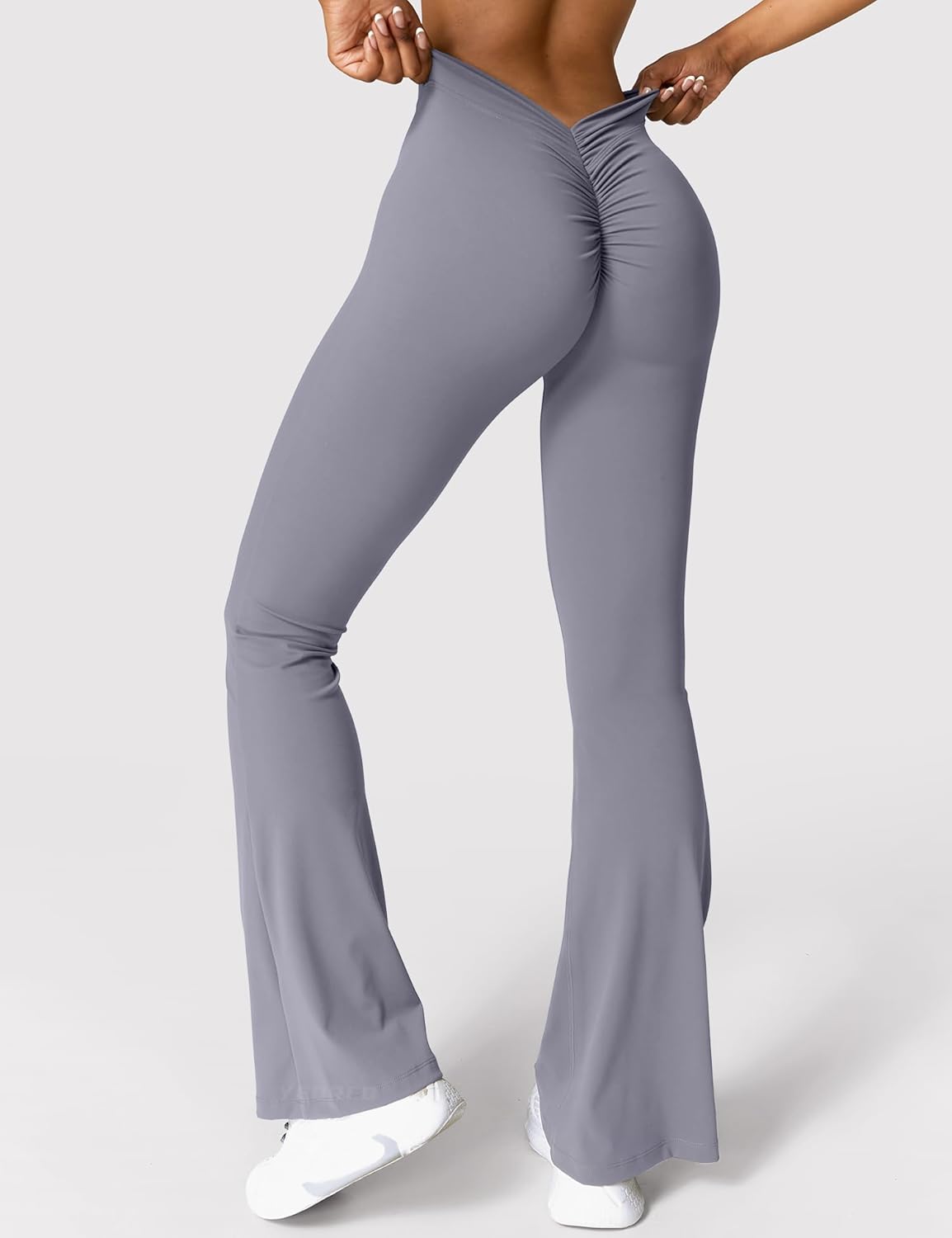 YEOREO Scrunch Flare Leggings V Back Butt Lifting Wide Leg High Waist 31.5" Gym Workout Yoga Pants - Image 5