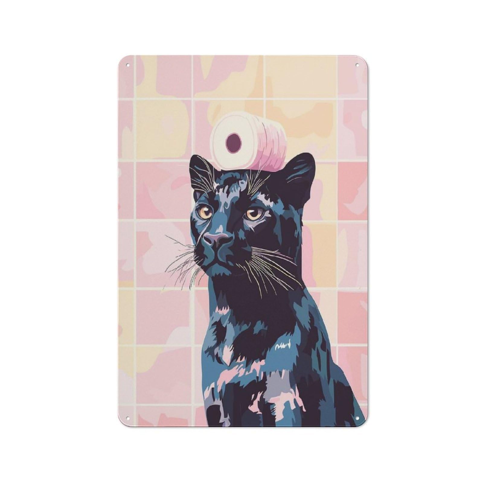 Junmoney Style-9 Industrial Black Panther With Toilet Paper Roll Retro Metal Sign 30X20cm, Shed Wall Plaque For Garage, Workshop, Shed Or Utility Room
