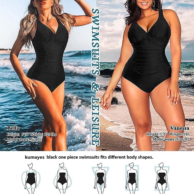 Traje de baño de una pieza monokini efecto vientre plano con cuello en v ajustable 5