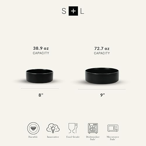 Miniatura 6 de Stone Lain Celina - Juego de cuencos de cerámica de 2 piezas, cuencos negros, vajilla minimalista, juego de platos, borde alto, apto para microondas