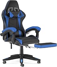 Gaming Chair with Footrest, Office Chair, Gaming Chair, Headrest and Lumbar Cushion, Ergonomic PU Leather Computer Chair for Gamer Office Home Adult