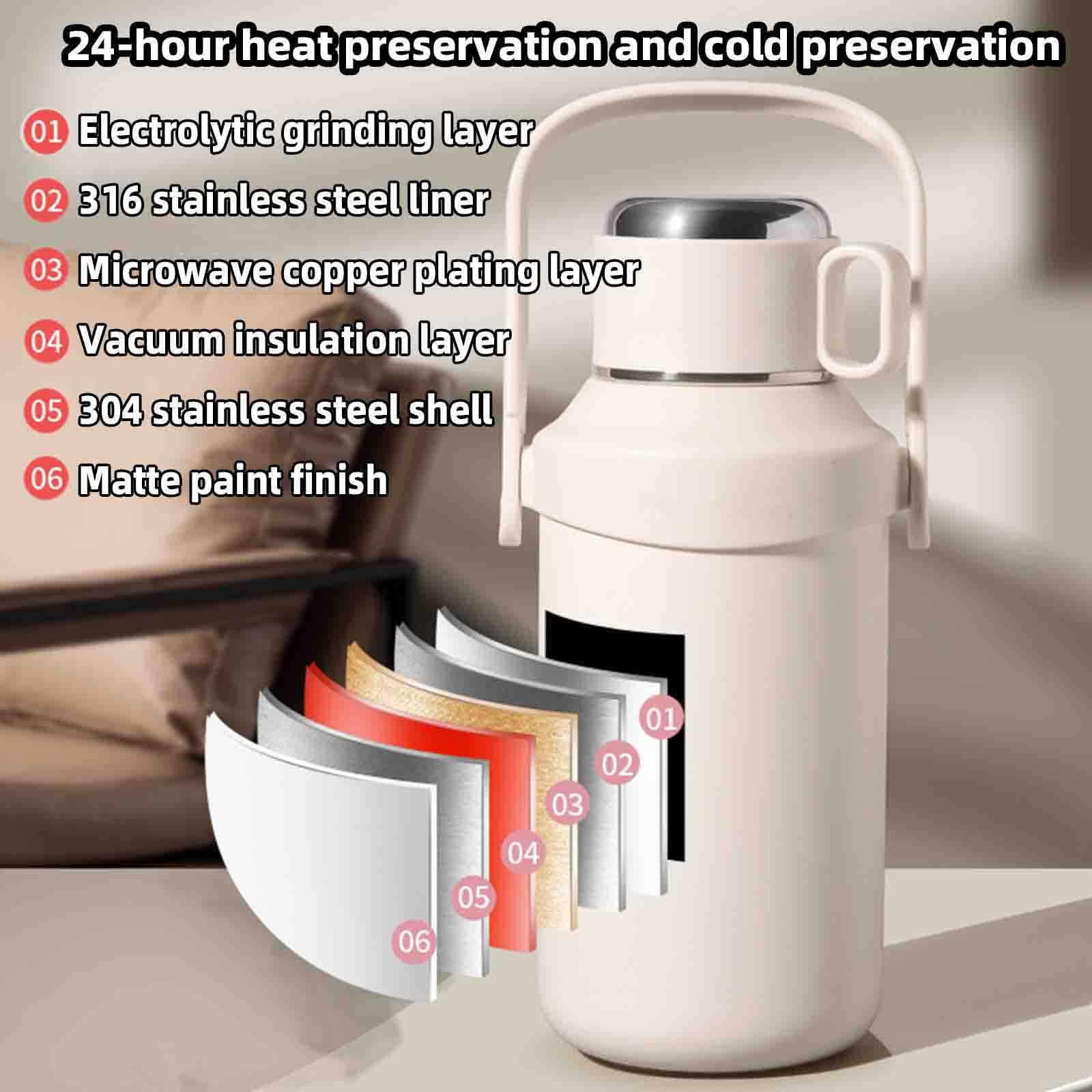 JUSHZ Sport Wasserflasche Water Bottle Wasser Flasche Thermoskanne Mit Becher Thermosflasche Thermobecher Termoskanne Edelstahl Isolierflasche Auslaufsicher Vakuum Tragbar Geschenk (1000ml,Pink)