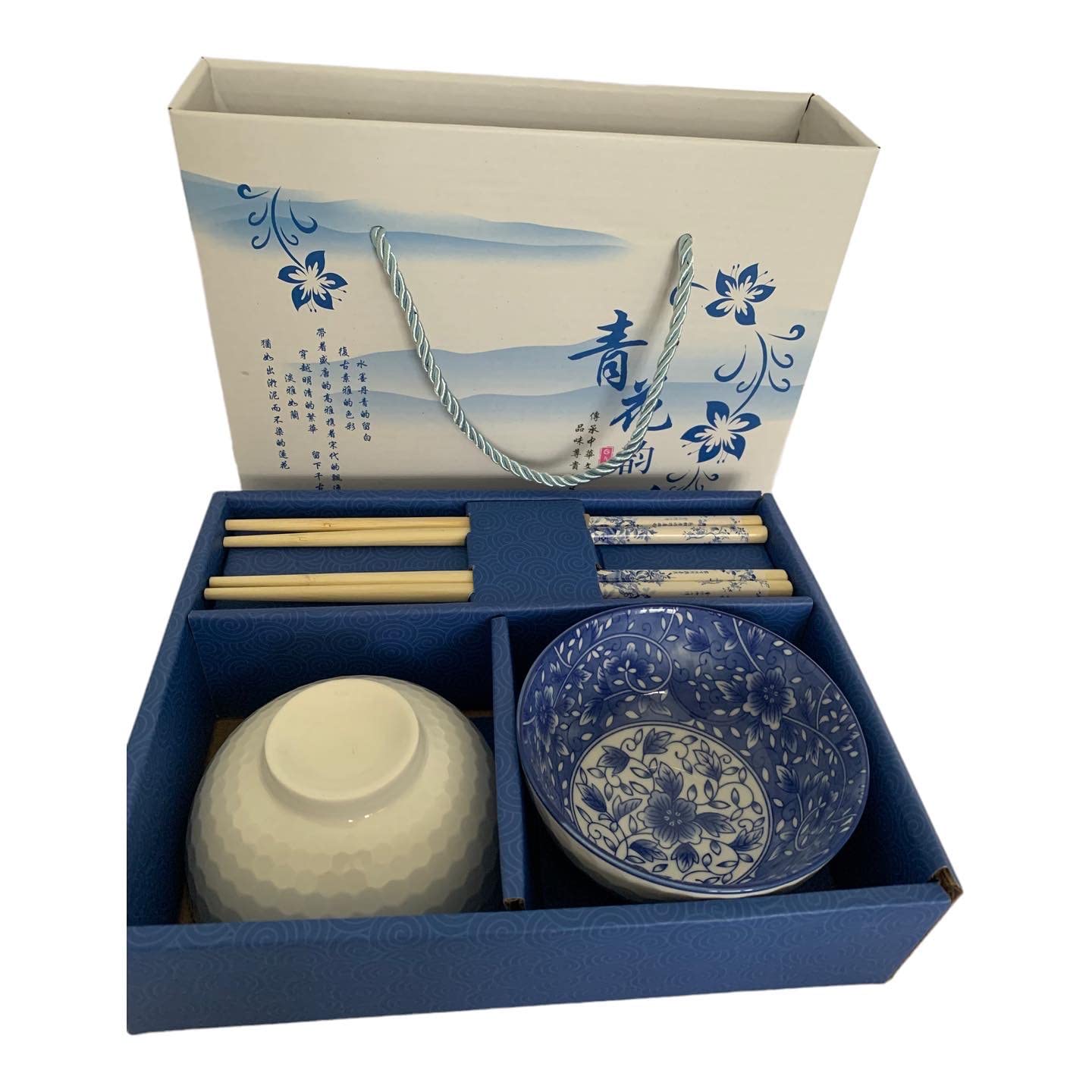 Set 4 Ciotole Riso In Porcellana Blu Cobalto Con Cucchiai Cinesi - Stile Dinastia Ming - Foto 12