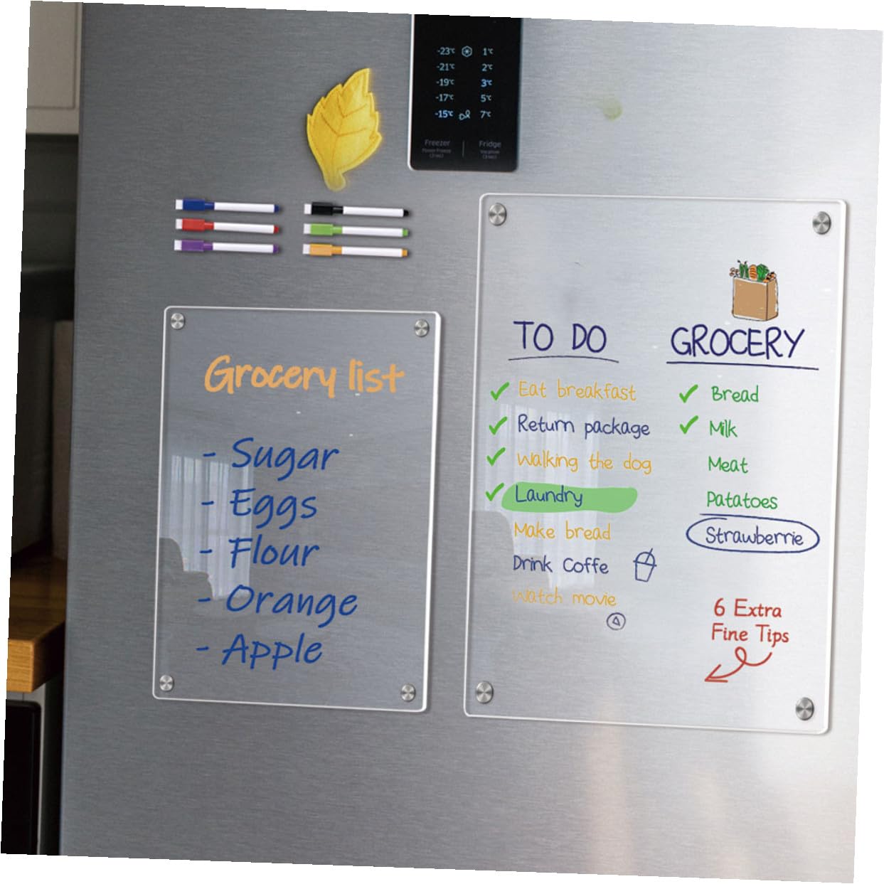 Lavagna Magnetica Frigo Trasparente con Pennarelli Pianificazione Giornaliera Cancellabile Board Magnetica per Casa Ufficio Scuola Organizzatore Settimanale Magnetico per