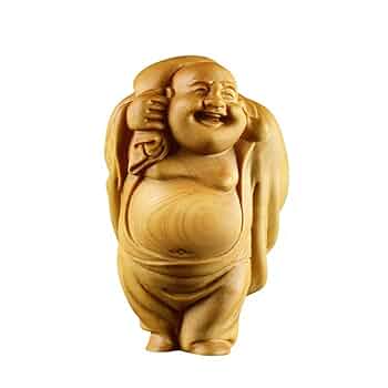 七福神 布袋尊 木製 木彫り 置物 仏像 縁起物 桧木 木彫り 布袋尊 布袋様 七福神 丸 一点もの 縁起物 金運