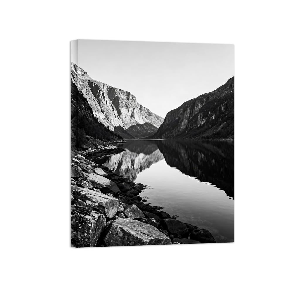 Lake Mountain No.7 Black White Landscape Wall Art Prints 80x105cm Framed