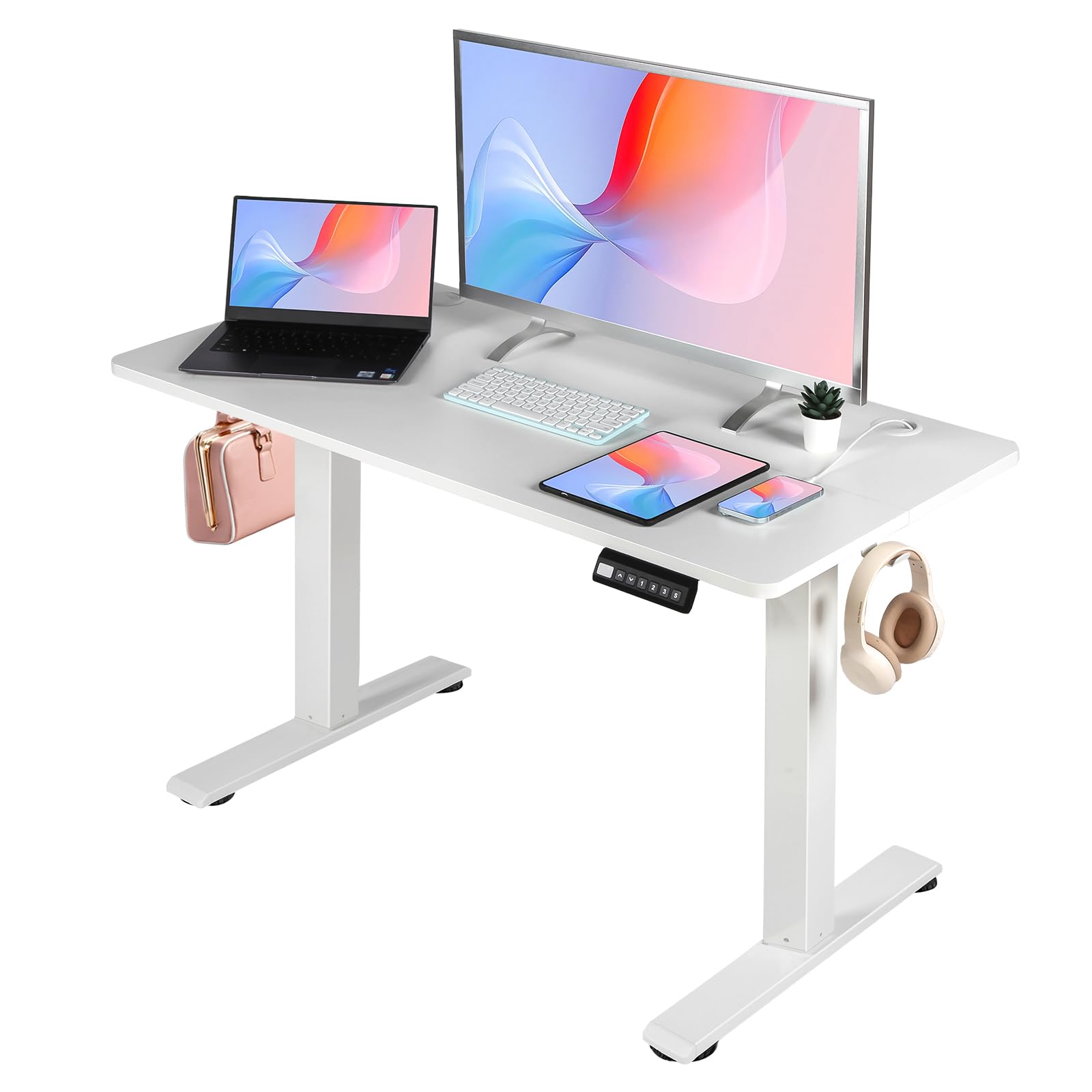 PACHIRA Elektrisch Höhenverstellbarer Schreibtisch, 120 * 60 cm Steh-Sitz-Tisch Mit Memory-Steuerung & LED-Anzeige, Stehpult Mit Haken & Kabelmanagement, Ergonomischer Arbeitstisch Fürs Haus Büro