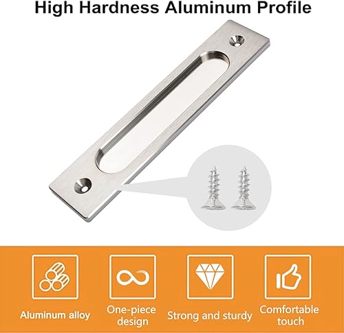 Miniatura 10 de MOROBOR Tiradores rectangulares empotrados para puerta corredera, 2 tiradores de acero inoxidable para puerta de armario con tornillos para puerta