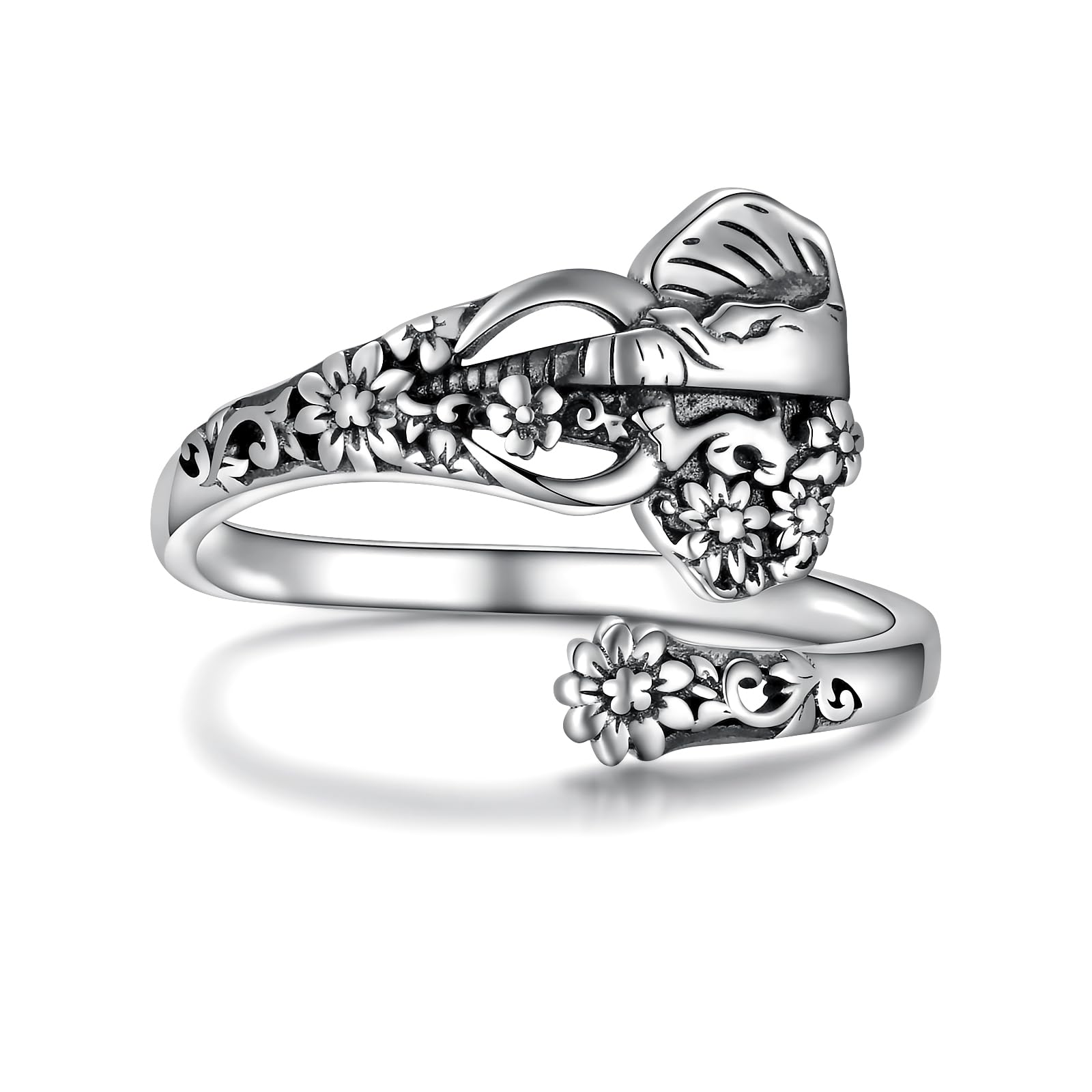 Zepmais Elephant Spoon Ring for Women - 925 Sterling Silver Vintage Flower Thumb Rings Boho Style Jewelry Statement Gifts for Mom Grandma