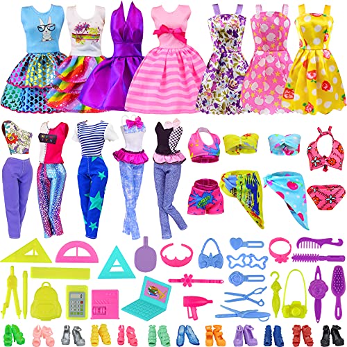 Unicorn Element 53 Pcs 11.5 Inch Girl Doll Clothes Outfits And Accessories - 2 Casual Clothes Sets 3 Fashion Skirts 5 Mini Dresses 5 Swimsuits 10 Shoes 18 Travel Set 10 Doll School Supplies Toys #TOP4