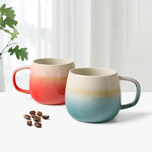 MONITO 14 OZ Coffee Mugs Set of 2, Large Ceramic Coffee Mugs,Modern Coffee Mugs Set with handle for Tea/Latte/Cappuccino/Milk/Cocoa, Funny Tea Cups for Office and Home, Engagement Gifts