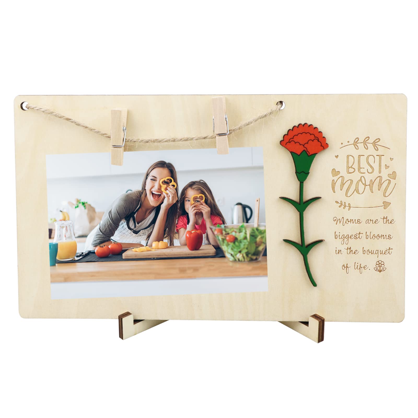Best Mother Photo Frame Wooden Plaque Decor with 3D Flower for Mother's Day Gift for Mom Fit for Any Size Photos (Best Mother)