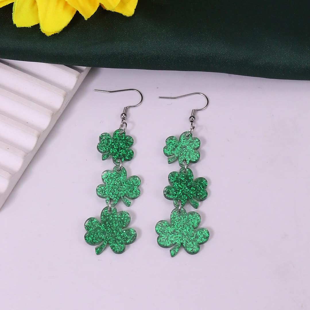 St Patricks Day Earrings for Women Sparkling Green Shamrock Clover Dangle Earring Irish Festival St Patricks Day Earrings Jewelry Outfits Accessories for Women - Image 2