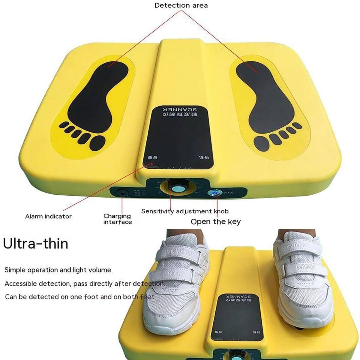 Détecteur de métaux pour chaussures avec 100 niveaux de détection réglables, batterie 10 000 mAh, LED claire et alarme sonore pour une sécurité accrue des chaussures