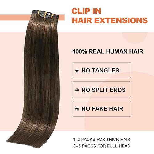 Miniatura 9 de UGOTRAYS Extensiones de cabello humano real con pinzas, color castaño ceniza, 2.47 onzas, extensiones de cabello humano Remy con clip, 12 pulgadas,