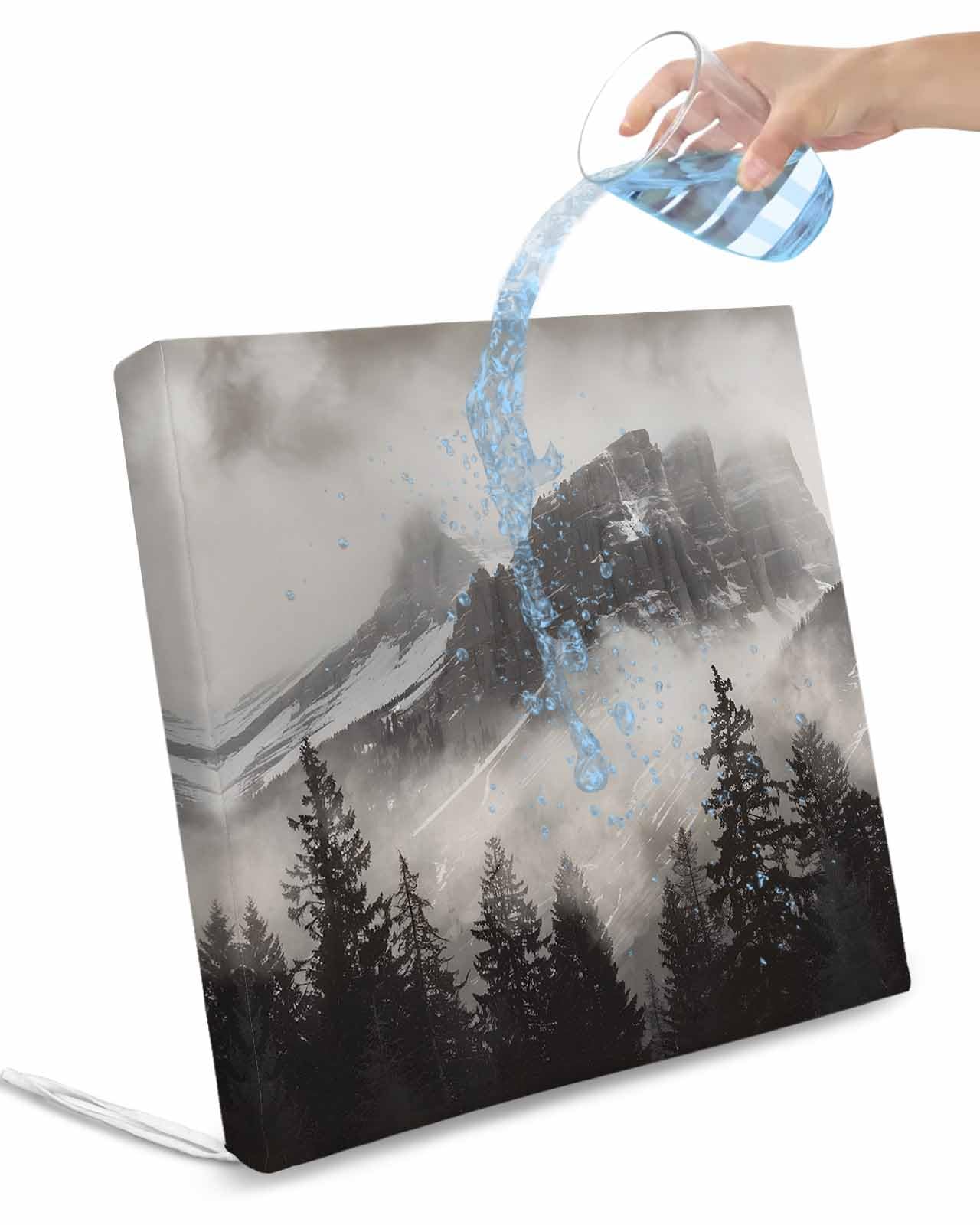 Hokiten Mountains Forest Outdoor Cushion Chair Cover Set of 2 - Waterproof Couch Seat Covers, Modern Nature Fog Landscape Patio Furniture Protector Cushions Slipcovers for Sofa/RV, 20