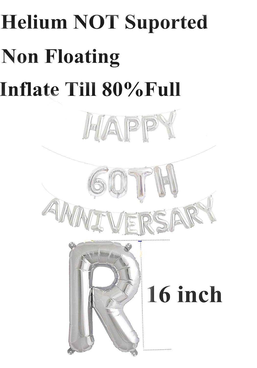 Elicola Happy Anniversary Letter Balloons Banner with Heart Balloons for Diamond & 60th Wedding Anniversary Decorations - Image 4