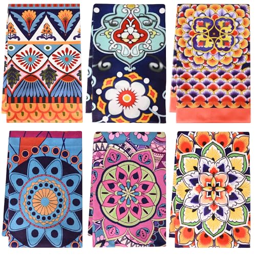 KJXRHQZ Bohemian Floral Kitchen Towels Set of 2 - Absorbent 24x16 Inch Dish Towels with Boho Mandala Design Colorful Dish Cloths for Drying Gift for Chef Cook (Ttowel-colorfuls-66)