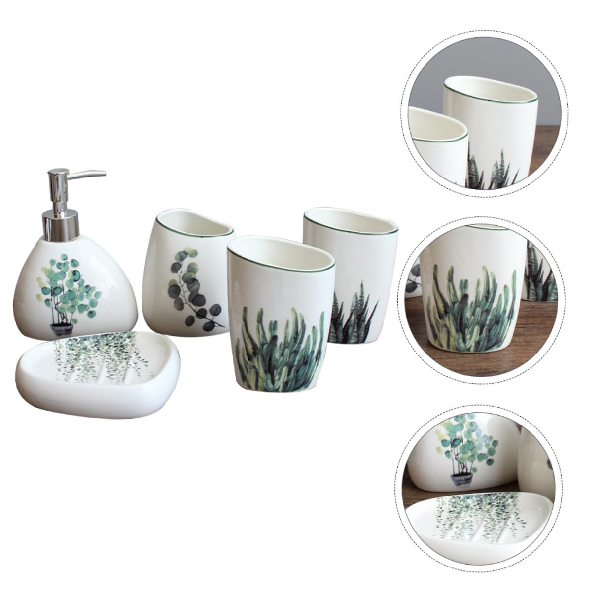 NUOBESTY Set Di 5 Accessori Bagno in Ceramica, Tazza Per Lavarsi i Denti e Portasapone, Contenitore Per Spazzolino Compatto, Superficie Liscia Facile Da Pulire, Per Organizzazione Bagno Quotidiana