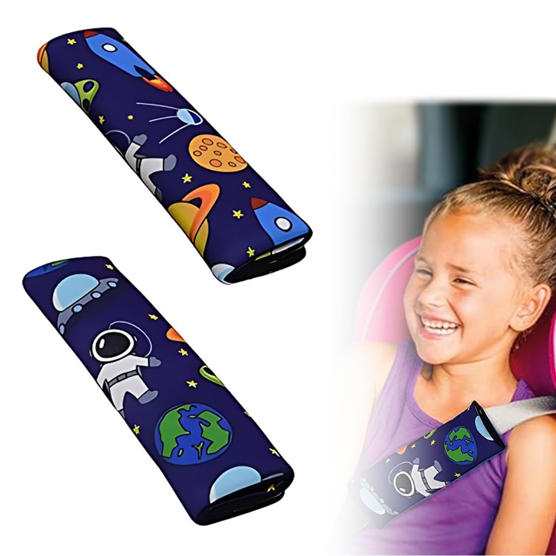 2 Piezas Protector Cinturon Coche Niños Lindo Espacio Almohadilla Cinturon Coche Transpirable Y Agradable A La Piel Funda Cinturon Coche Adecuado Para Todas Las Estaciones