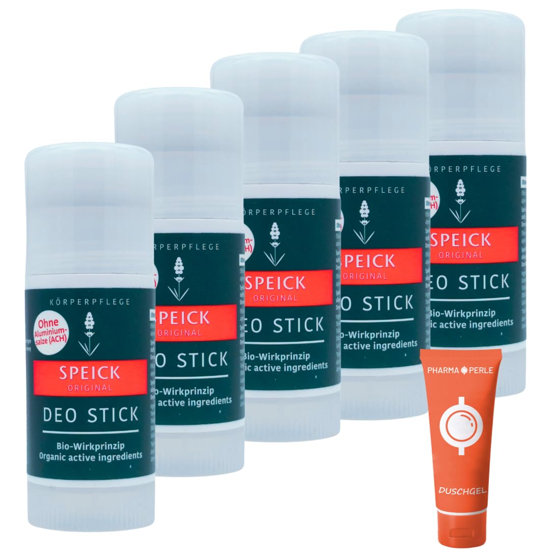 Speick Original Deo Stick 5x 40 ml I Natürlicher Schutz mit Salbei und Speick-Extrakt I Bio-Wirkprinzip I Deodorant ohne Aluminiumsalze I für alle Hauttypen I Spar-Set plus Pharma Perle give-away