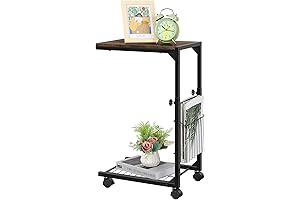 Adjustable C Shaped Side Table with Wheels