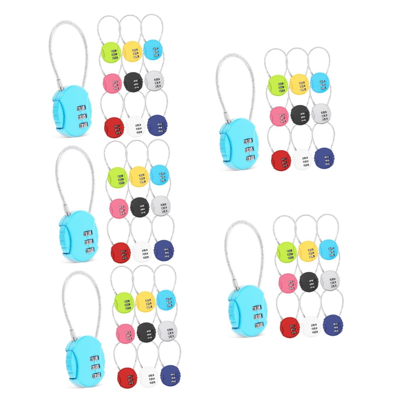 NUOBESTY 5 Set Valigie Con Cavo Codice Per Sicurezza Viaggio Colori Royal 10 Pezzi * 5