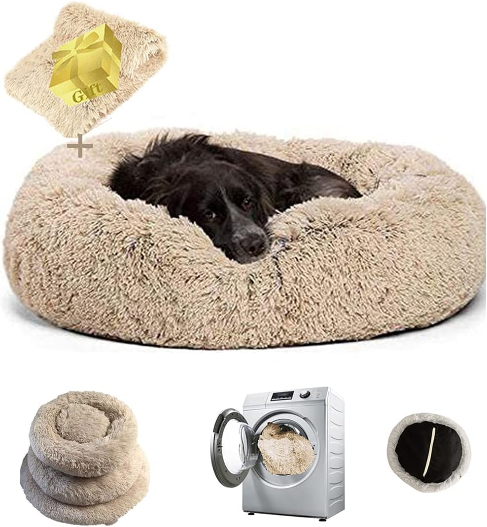 Lucpetk Anti Anxiety Calming Dog Bed for Large Medium,Faux Fur Round Pet bed with Removable Cover,Machine Washable Donut Cuddler Cat Plush Nest