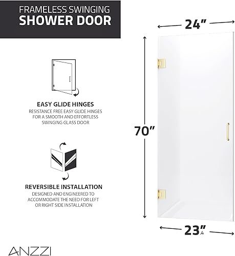 Miniatura 8 de Puerta de regadera sin marcos, vidrio esmerilado repelente al agua Passion, con tiras de sellado y manija, puerta abatible de 38 de pulgada, 72 x 24