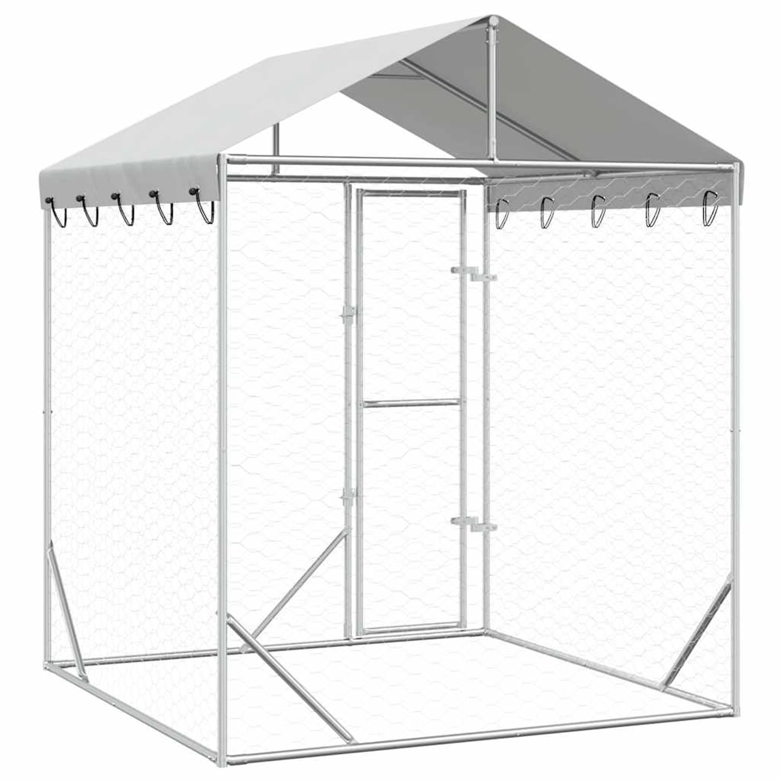Gecheer Outdoor-Hundezwinger mit Dach Silber 2x2x2,5 m Verzinkter Stahl, Hundezwinger Freilaufgehege für große Hunde Garten Camping Outdoor153675