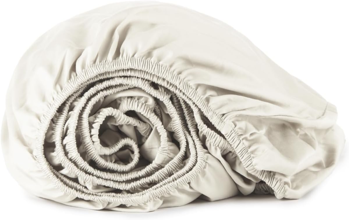 Organic Queen Fitted Sheet Only Deep Pocket - 100% Organic Cotton Sheets with Breathable 300 Thread Count Sateen Weave GOTS & Fairtrade Certified - Soft Fitted Bed Sheets Only (Natural, Queen)