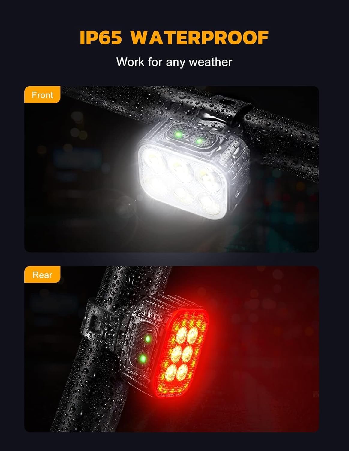 2 Stück Fahrradlicht Wiederaufladbar Fahrradbeleuchtungsset, Fahrradscheinwerfer und Rücklicht-Set, IP65 wasserdichte Fahrradlichter, Kann auch als Kinderwagen/Helm/Rucksack Licht