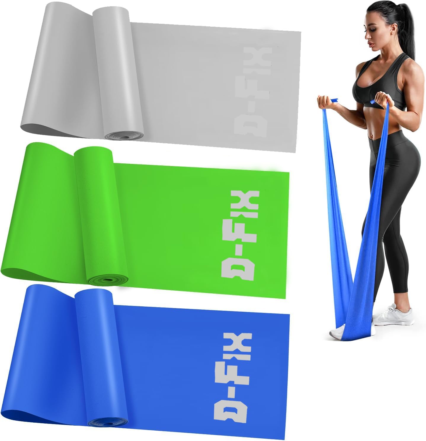 D-fix® Pack of-3, Yoga Resistance Band Meters Therapy Band - Exercise Band for Gym, Workout, Yoga, Physical Therapy, Home Exercise Training for Women & Men (As Per Image) (Grey, Green, Blue) (B0D87FKVV7) Amazon Price History, Amazon Price Tracker