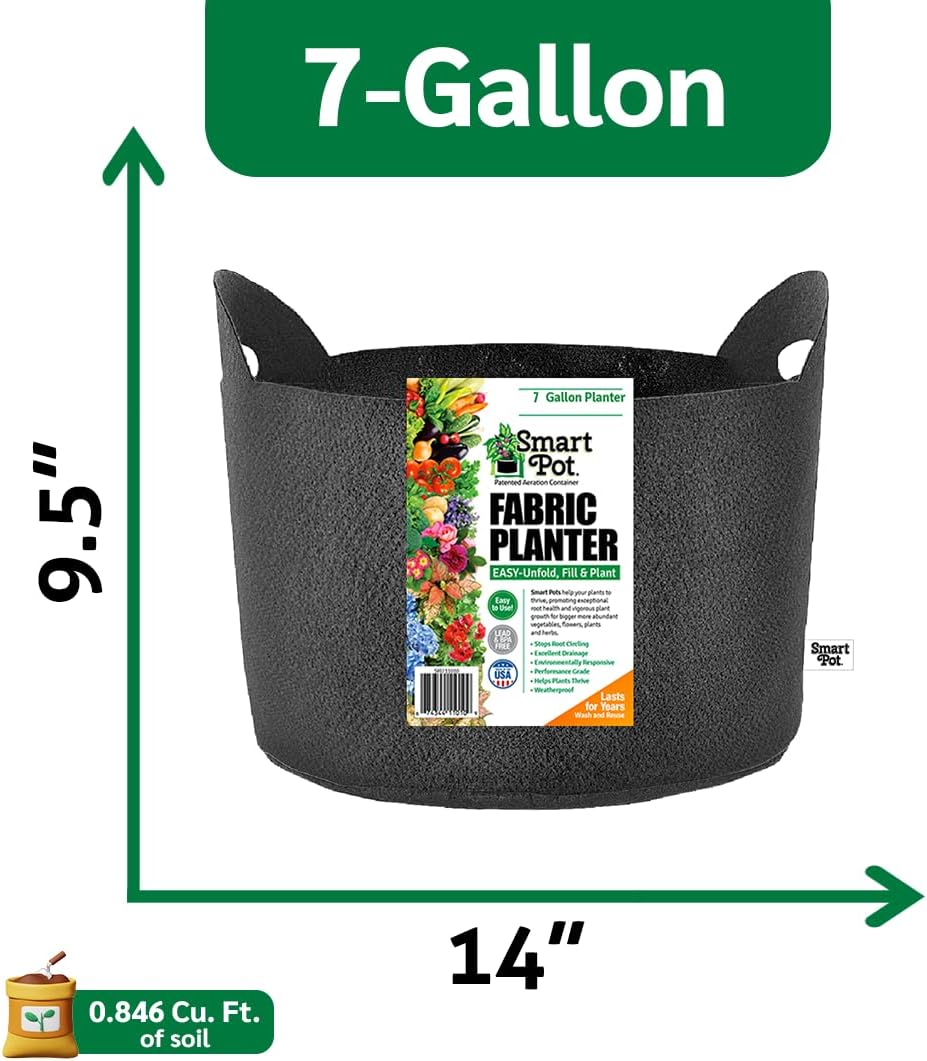 Smart Pot Soft-Sided Fabric Garden Plant Container Aeration Planter Pots with Cut Handles, 7 Gallon, 5 Pack, Black